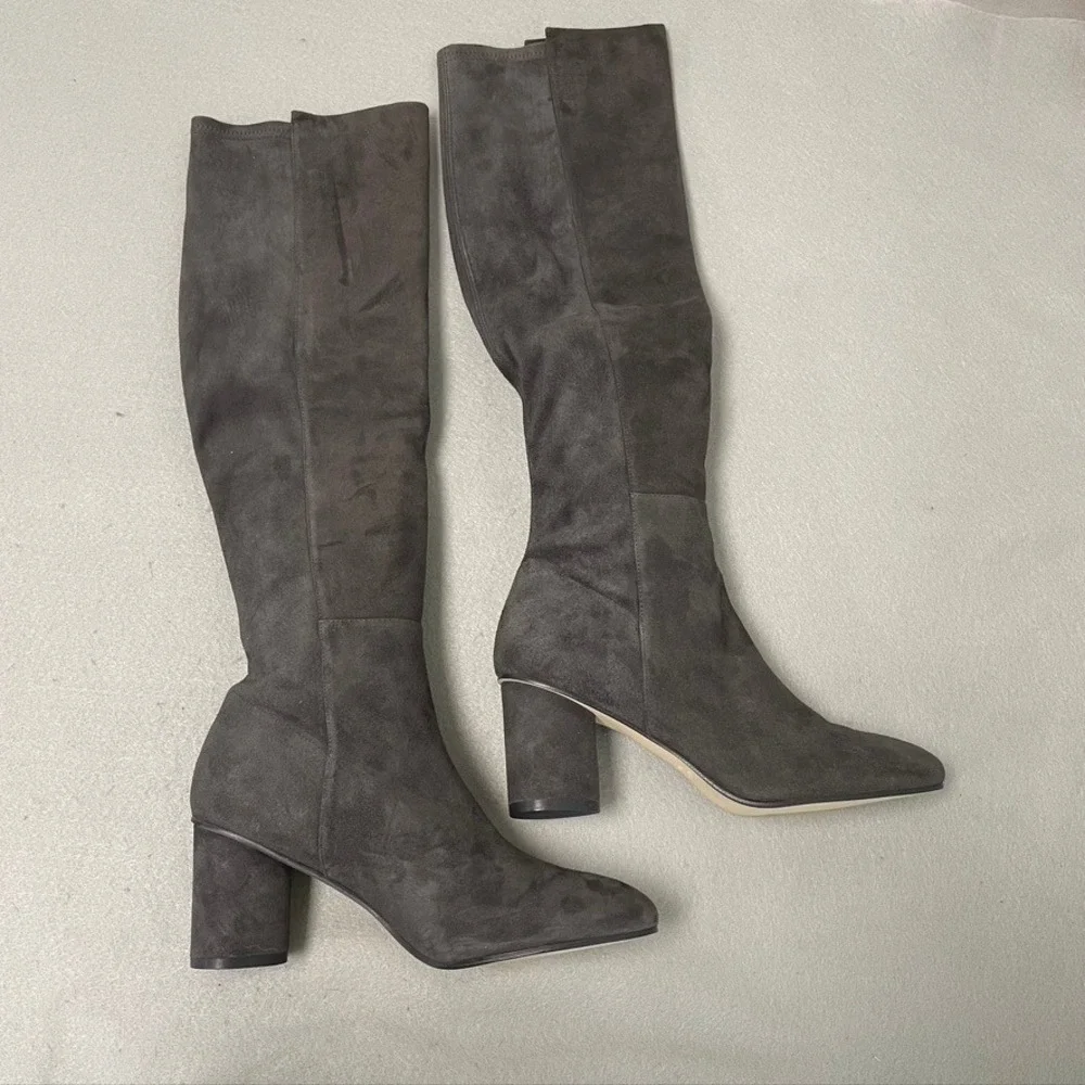 Stuart Weitzman The Eloise 75 Knee High Boots Womens 9 Slate Gray Suede Block